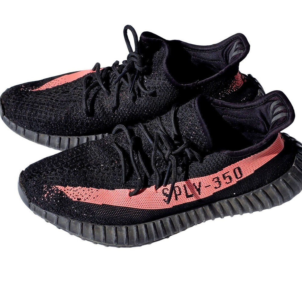 Adidas Yeezy Boost 350 V2 Mens Size 11 Core Black Red BY9612 Stripe Sneakers